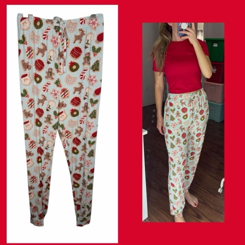 Caden Lane Light Blue Christmas Print Bamboo Pajama Jogger Pants